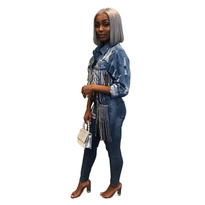Vendita calda Jeans <span class=keywords><strong>giacca</strong></span> cappotto signore nappe azzurre bottone lavato giacche di Jeans Casual da <span class=keywords><strong>donna</strong></span> corte - Product Image 2