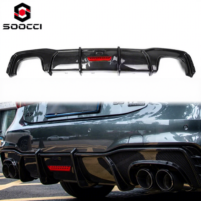 High Quality Carbon Fiber KB Style LED Light Rear Diffuser for Audi A7 Sport SLINE C8 S7 Rear Splitter Lip Bumper Spoiler Kit