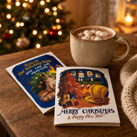 Cartes de Noël pliées personnalisées avec couverture illustrée en couleur et vœux festifs pour les kits de packs de fêtes