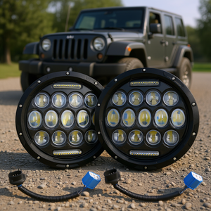Phare LED rond 75W 3800LM noir pour Wrangler Tj Jk Cj H4 H13 Adaptatif - Product Image 2
