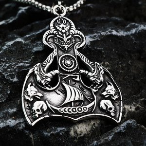 Colgante Vikingo Odin Element de Acero Inoxidable con Forma de Escudo, Colgante Temático para Hombre, Collar de Moda, Regalo - Product Image 1