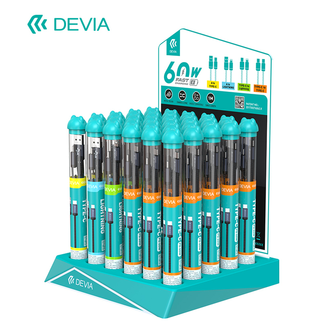 Devia 1M Black Aluminum Alloy Woven 4-in-1 Phone Cable Set USB Type-C 3A Charging Power PVC Jacket with Molded Features Boxed