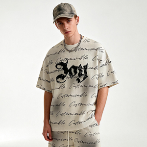 Camiseta Waffle Personalizada de Estilo Urbano, 300 g/m², Algodón, Impresión Completa, Bordado, Casual, Hombros Caídos, Talla Grande para Hombre - Product Image 2