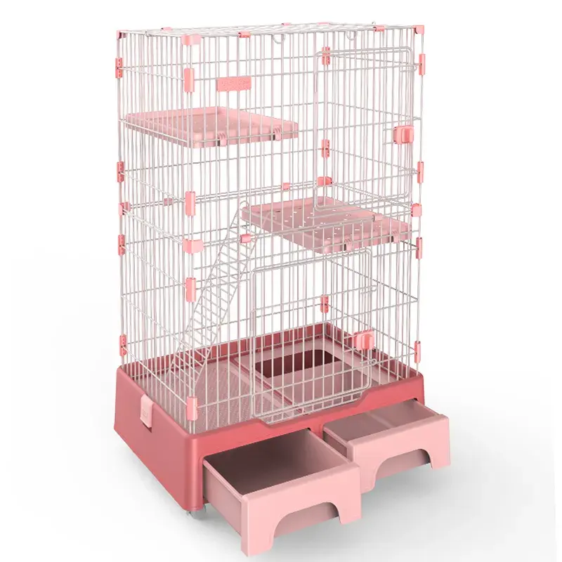 Factory Direct Foldable Indoor Cat Cage Multi-layer Cat House with Litter Box Storage Box Multifunctional Cat Villa