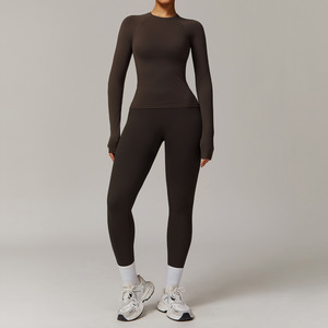 ODM ODM all'ingrosso set di abbigliamento attivo da <span class=keywords><strong>palestra</strong></span> vestiti da <span class=keywords><strong>donna</strong></span> 2 pezzi manica lunga maglietta Yoga leggingsset da <span class=keywords><strong>donna</strong></span> set da Fitness da <span class=keywords><strong>palestra</strong></span> - Product Image 4