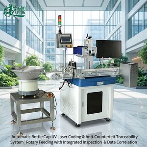 Machine de codage laser UV rotative automatique BMG pour bouchons de bouteilles avec alimentation intégrée Ezcad, inspection par vision et rejet anti-contrefaçon - Product Image 1