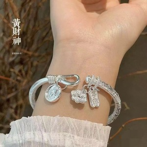 Huang Jiyan Open Bangle 999 Pure <b>Silver</b> <b>Solid</b> <b>Bracelet</b> For Daily Wear Gift Jewelry - Product Image 5