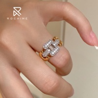 Bague chaîne cubaine vintage Rochime en argent sterling 925 plaqué or avec zircon cubique, bijoux pour femmes
