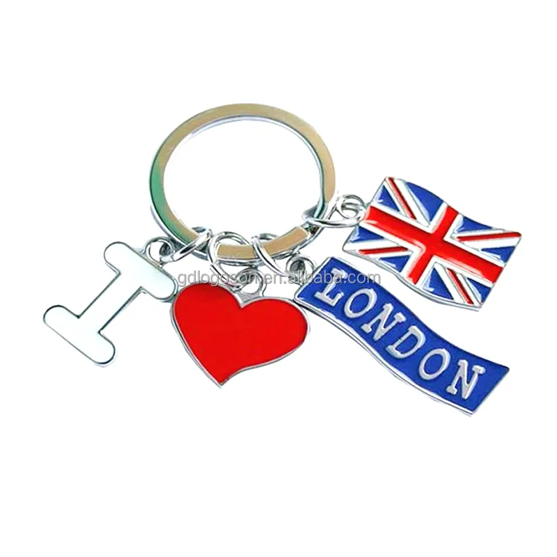 พวงกุญแจของที่ระลึกสำหรับนักท่องเที่ยวสไตล์อังกฤษ,พวงกุญแจโลหะรูปหัวใจธงอังกฤษ