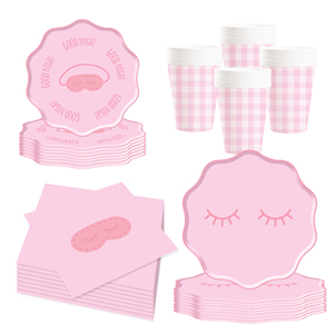 Juego de Platos y Servilletas de Papel para Fiesta de Pijamas DAMAI, Artículos para Fiesta de Pijamas, Vajilla para Fiesta de Pijamas Rosas para Niñas, Sirve para 8 Personas - Product Image 2