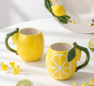 Taza de Cerámica con Forma de Limón 3D, Taza de Porcelana Pintada a Mano con Asa de Hoja de Limón, Taza de Café y Té Novedosa, Venta al por Mayor, Logotipo Personalizado - Product Image 5