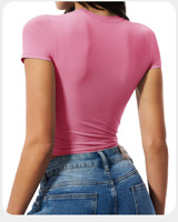 Camiseta Deportiva de Nailon y Spandex para Mujer, Ajustada, de Secado Rápido, Informal, Combinable con Todo, para Yoga, Running, Pilates