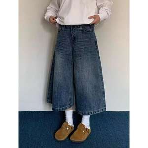 American Retro Summer Jeans-Shorts mit hoher Taille und weitem Bein für Frauen Plaid Patchwork Vielseitige Capri hose Lose lässige Taille - Product Image 3