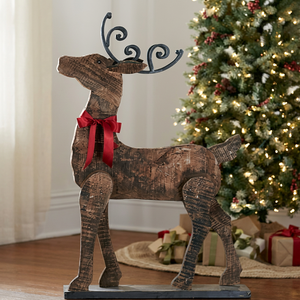 Figurine de renne en bois faite à la main, décoration de Noël rustique, sculpture animale, support au sol, pièce unique, décoration de salon - Product Image 1
