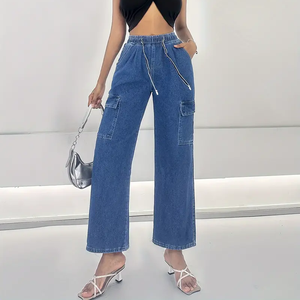 Jeans da Donna Taglia Grande, Comodi <span class=keywords><strong>con</strong></span> Vita Elastica e Coulisse, Gamba Larga <span class=keywords><strong>con</strong></span> Tasche a Patta - Product Image 2