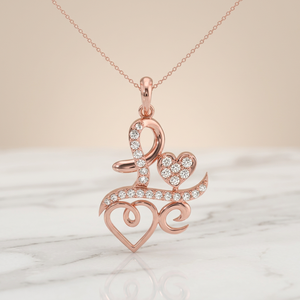 Collier pendentif en diamant Love Script, or rose 18 carats, design cœur, bijoux fins - Product Image 2