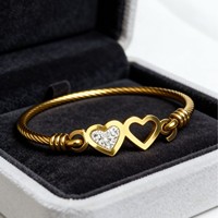 Gelang Kawat Baja Anti Karat Berlapis Emas 18K Model Simpul dengan Liontin Salib, Hati, dan Mata Kucing, Perhiasan Fashion Wanita, Grosir OEM ODM