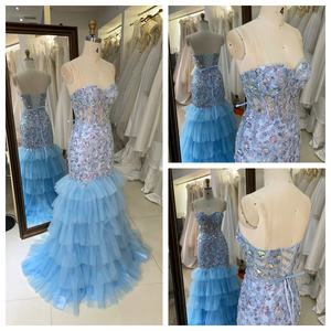 Vestidos de Noche de Lujo Azul Celeste con Diseño Especial 2026 con Bordado, Lentejuelas y Pedrería - Product Image 4