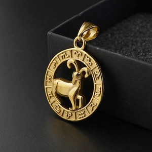 Colgante de Acero Inoxidable con Logotipo Personalizado, Serie Religiosa, Diseño Clásico y Sencillo, Signo Zodiacal Oveja, Bañado en Oro de 24K, Aries - Product Image 1