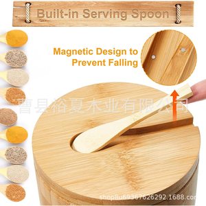 Bamboo Spice <b>Jar</b> With Lid And Spoon 4 Compartment <b>Kitchen</b> Seasoning <b>Storage</b> Container <b>For</b> Herbs And Spices - Product Image 4