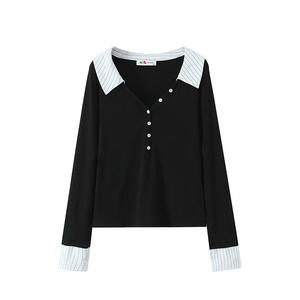 เสื้อเชิ้ตผู้หญิงแบบติดกระดุมพร้อมปกตัดสี แขนยาว ทรงพอดีตัว ใส่ได้ทุกวัน ความหนาปานกลาง - Product Image 3