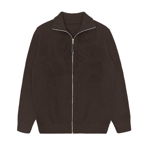 Cardigan en tricot côtelé de haute qualité pour l'automne, avec poches latérales, col rabattu, col roulé, fermeture éclair sur le devant, <span class=keywords><strong>veste</strong></span> en tricot, cardigan - Product Image 1