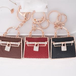 TG-2662 Fashion Mini Handbag Keychain Charm Crystal <b>Leather</b> Bag <b>Key</b> <b>Chain</b> Bag Pendant Keychain for Purse Car Decor - Product Image 5