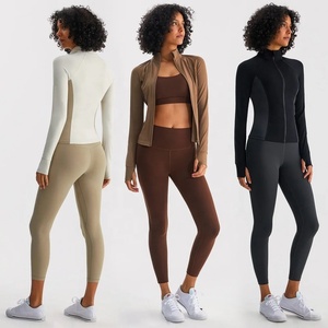 Custom Logo Plus Size <b>Yoga</b> Sets High Elastic 3 Piece Quick Dry Breathable Long Sleeve <b>Jacket</b> Bra Leggings Printed Active Wear - Product Image 5