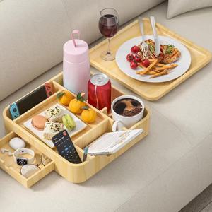 Wooden Sofa <b>Tray</b> With Drawer 4 7 Compartments Rectangle <b>Storage</b> Box For Snacks Desserts Breakfast Hotel Use - Product Image 1
