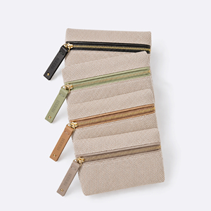 Modern Two-Tone Polyester Textured Fabric Cosmetic Pouch with Gold-Tone Zipper and PU <b>Puller</b> for Daily Makeup Storage - Product Image 5