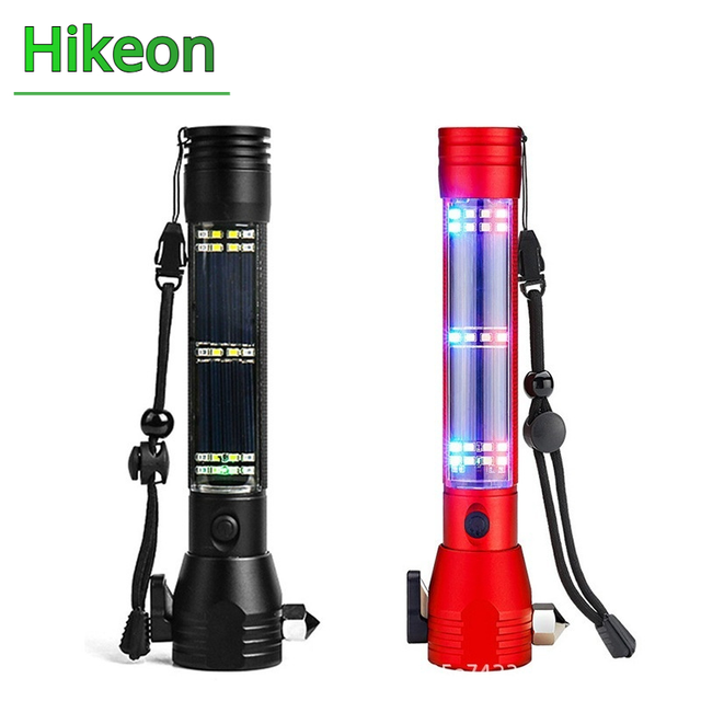 12-in-1 Emergency 200 Lumens Safety Solar Flashlight | Solar & USB Rechargeable Torch with Window Breaker & Power Bank&Compass