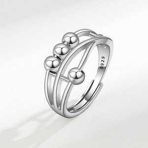 Anillos artesanales vintage giratorios lisos con cuentas, ajustables, de cobre chapado en plata, joyería para aliviar la ansiedad para mujeres - Product Image 6