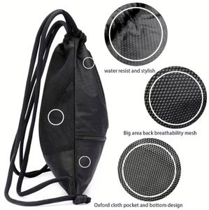 Custom Logo Casual Sports Gym <b>Backpack</b> Polyester Nylon <b>Drawstring</b> <b>Backpack</b> with Zipper Pocket - Product Image 4