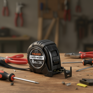 Ruban à mesurer auto-enroulant Truper Cinta Negra 8M/26 pieds, lame en acier inoxydable de 27 mm, rétraction automatique, verrouillage par bouton-poussoir, haute visibilité - Product Image 2