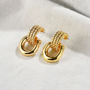 18K Real Gold Plated Big Hoop Copper Earrings High Polish Twisted Stud Hoop Earrings Jewelry