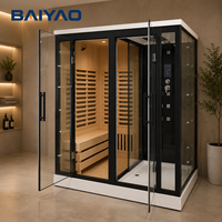 Sauna combiné sec et vapeur en cèdre canadien, avec cabine de douche en verre trempé, sur mesure pour villa, maison, spa