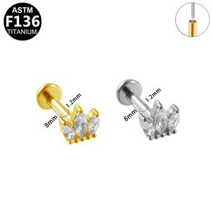 Clous d'oreilles en titane F136 avec zircon marquise, forme fleur, serti à griffes, bijoux de piercing unisexe - Product Image 5