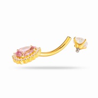 YW G23 cincin tindik pusar Titanium wanita, perhiasan tindik pusar batu permata biru 14G