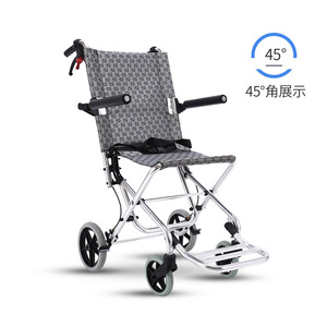 Manual Wheelchair Foldable Lightweight Travel <b>Chair</b> Grey Plaid Pattern For Elderly And Disabled <b>Mobility</b> - Product Image 4