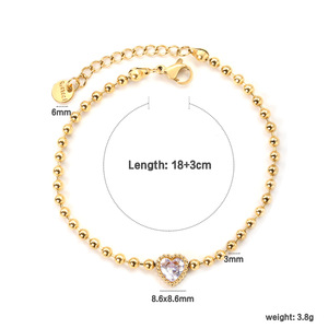 Heart <b>Bead</b> <b>Bracelet</b> Stainless Steel Zircon Jewelry Gift Fashion Versatile <b>Bracelets</b> Geometric Design Minimalist Style - Product Image 5