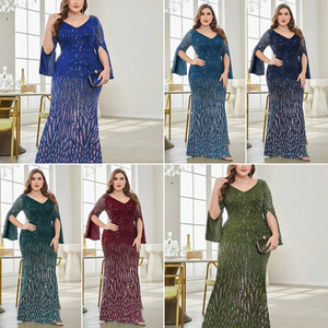 Robes de soirée de <span class=keywords><strong>luxe</strong></span> LY2123D pour femmes grandes tailles, élégantes, col en V, manches longues, sequins, pour soirée formelle, bal - Product Image 2