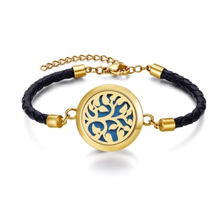Promotional Gift Wholesale Children's Aromatherapy Essential Oil Diffuser Stainless Steel Tree Locket <b>Leather</b> <b>Bracelet</b> for - Product Image 3