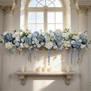 DKB Camino de Mesa de Rosas Artificiales Blancas y Azules Hechas a Mano, Tacto Natural, Larga Duración, Ecológicas, para Bodas y Fiestas - Product Image 1