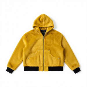 Nouvelle mode 2026 – Sweat à capuche unisexe en cuir de vachette jaune style urbain pour l'hiver - Product Image 1