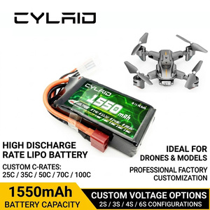 <span class=keywords><strong>Batterie</strong></span> <span class=keywords><strong>liquide</strong></span> 1550mAh 80C pleine capacité pour modèles RC (voitures, bateaux, drones) CYLAID-05A, 300 cycles - Product Image 1