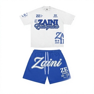 ZAINI 180 GSM Premium Polyester Interlock Breathable T Shirt <b>and</b> <b>Short</b> <b>Set</b> Crew Neck White Blue Custom Embossed Logo - Product Image 1