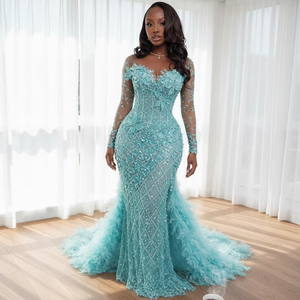 knee length dresses for ladies Turquoise Satin Lace Ball Gown Formal Prom Dress EN5407 Size 8 / Turquoise main image 0