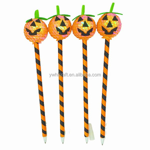 HLC <b>Halloween</b> Trick or Treat Novelty Ballpoint Pen With Glitter Orange Sequin Ball Spooky <b>Decorative</b> Pumpkin & Skull Face Pen - Product Image 2