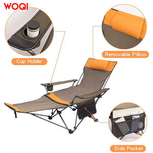 Chaise pliante de camping Woqi avec repose-pieds amovible, tissu Oxford orange, légère, portable, inclinable, avec porte-gobelet et poche latérale - Product Image 3