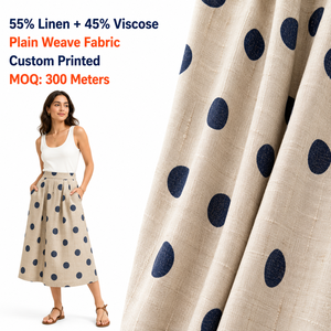 Tissu en <span class=keywords><strong>lin</strong></span> et viscose tissé, mélange rayonne-<span class=keywords><strong>lin</strong></span>, tissu imprimé personnalisé à pois pour jupe midi, robe, vêtement, vente en gros - Product Image 1